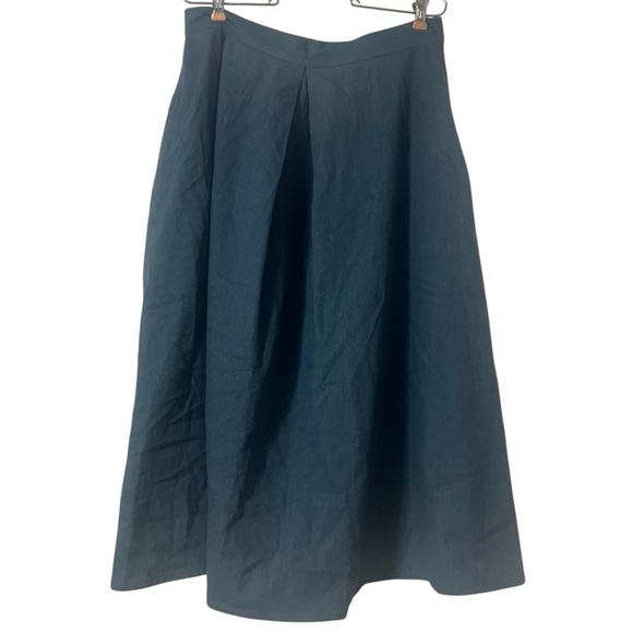 Naya Rea A-Line Pleated Denim Midi Skirt Sz UK 14 or US 10 High Waist Flowy Chic - Picture 2 of 16